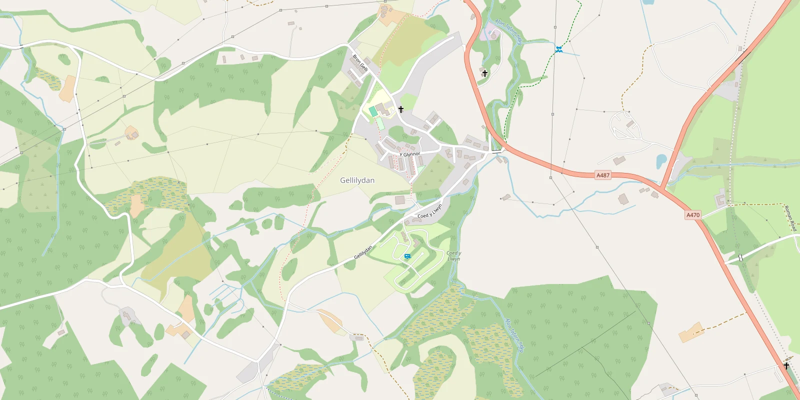 Map showing the Bryn Arms, Gellilydan. Opens the full map.