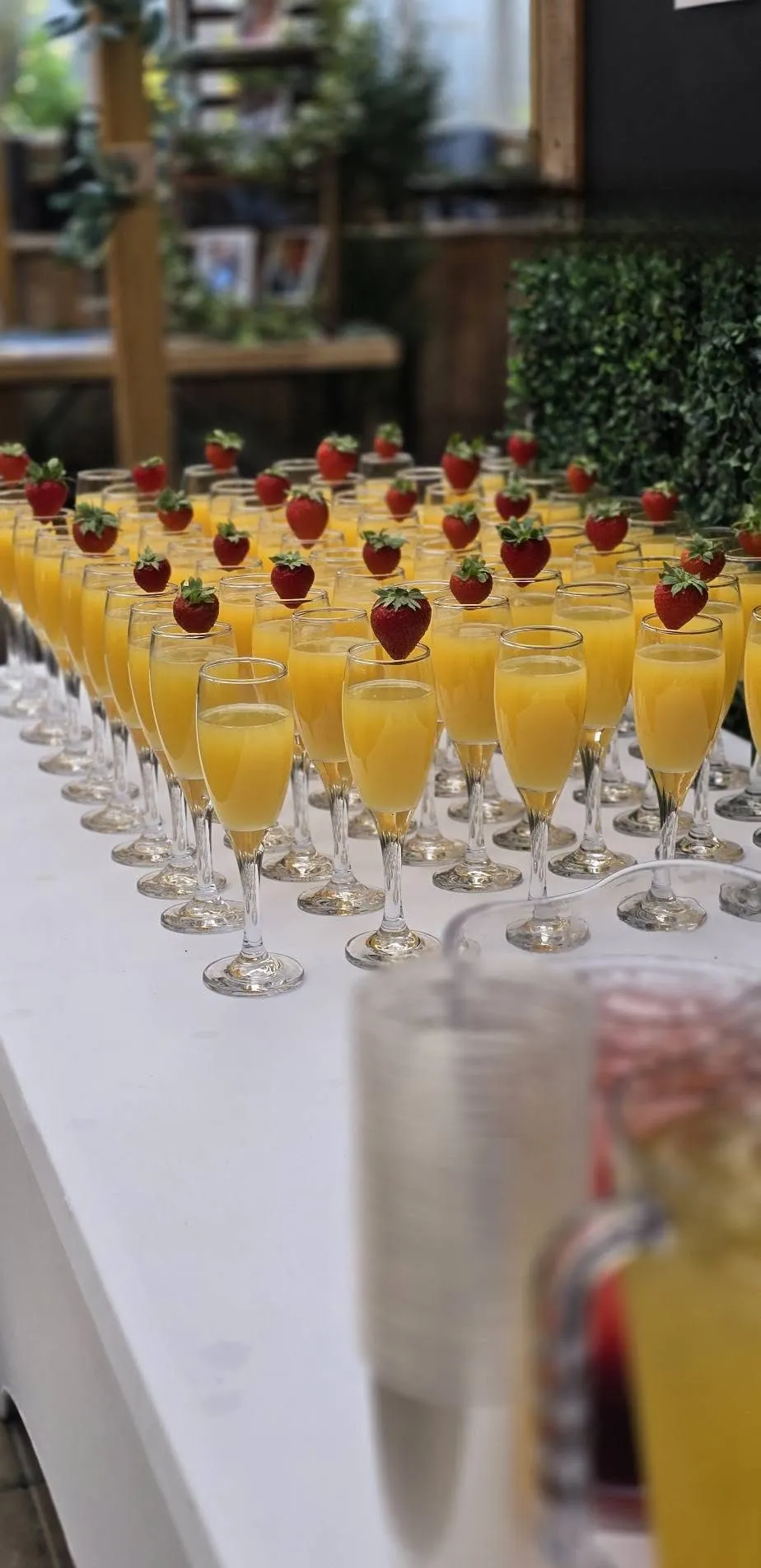 Welcome drinks topped with strawberries